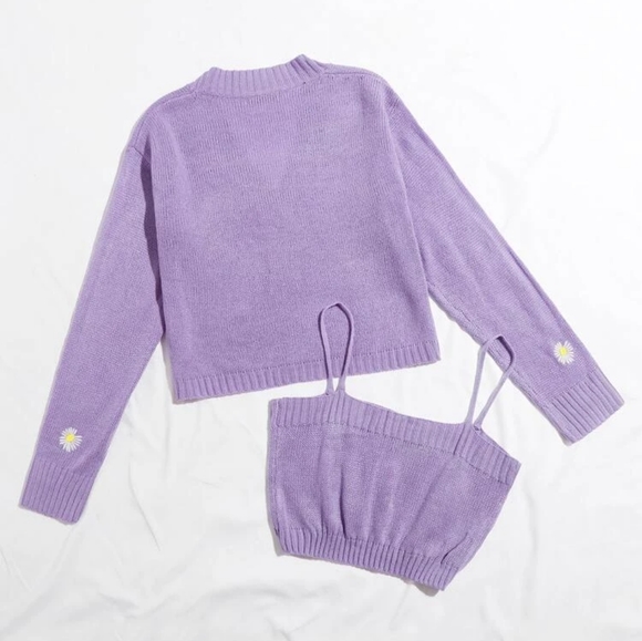 Button Front Embroidered Detail Cardigan With Cami - Picture 2 of 7